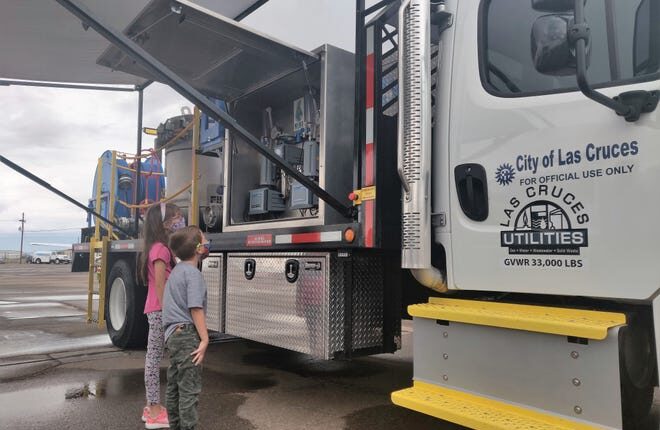 Children check out the NO-DES truck at the Wings n Wheels Fest 2021 at Las Cruces Airport.