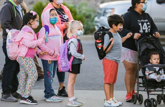 In the week of September 29 through October 5, Las Cruces Public Schools reported 48 positive COVID-19 tests.  Jornada Elementary students prepare for the walk to school as part of the “Walk to School Days” of the “Safe Routes to School” program of the Las Cruces Public Schools in Las Cruces on Wednesday, October 6th, 2021.