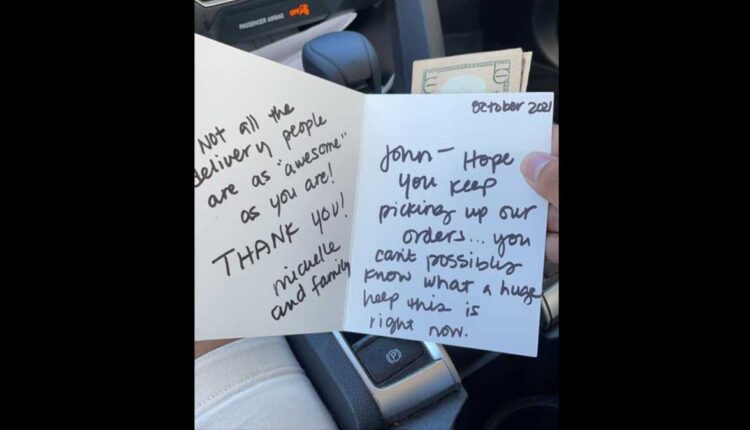 Las Cruces Doordash customer leaves thank you card

