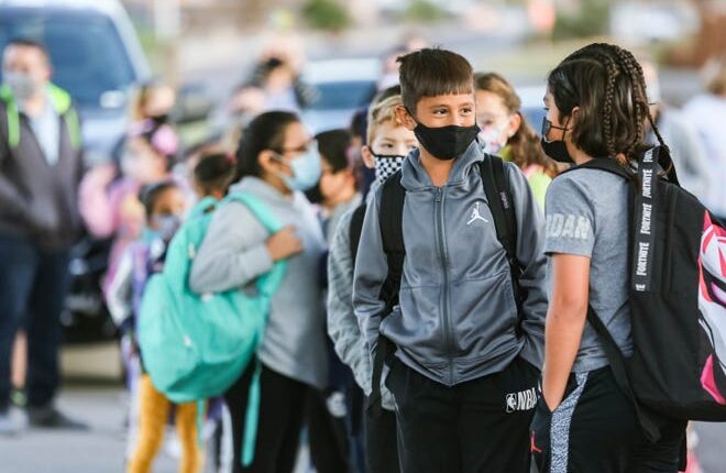 Jornada Elementary students prepare for the walk to school as part of the “Walk to School Days” of the “Safe Routes to School” program of the Las Cruces Public Schools in Las Cruces on Wednesday, October 6th, 2021.
