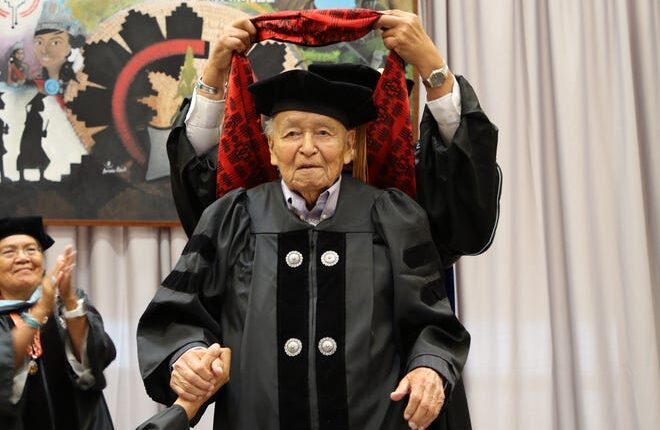 State Sen. John Pinto was named the first recipient of an honorary doctorate from Navajo Technical University on May 17, 2019 at Crownpoint.