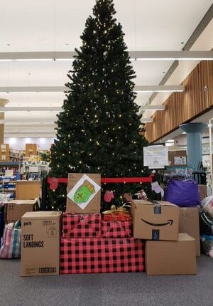 The Branigan Library's Mitten Tree 2021 contained 1,515 items, including gloves, blankets, scarves, masks, socks, and baby clothes.  All items will be donated to La Casa, Inc., the Mesilla Valley Community of Hope, and the Las Cruces Gospel Rescue Mission.
