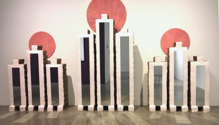 The artist's style is characterized by natural materials and geometric shapes

