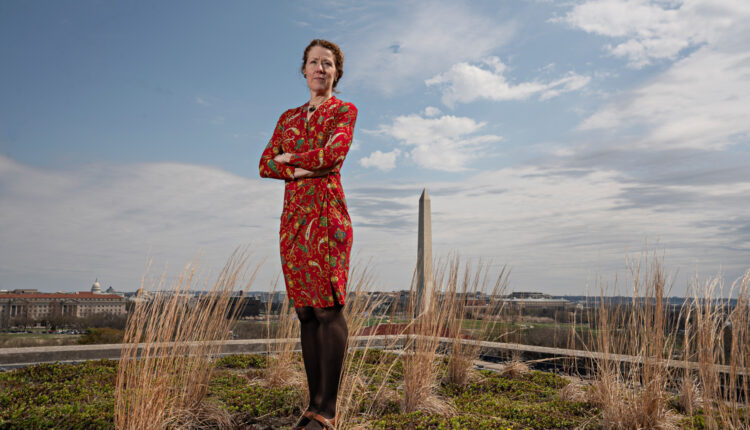 Tracy Stone-Manning is the new director of the Bureau of Land Management, sworn in by Deb Haaland in October 2021. Stone-Manning stands on the turf roof of the U.S. Department of the Interior headquarters in Washington, D.C.