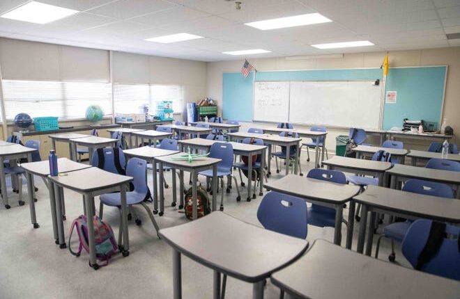 Sergio Marquez's, Advanced Education Services facilitator and teacher at Lynn Community Middle School, empty classroom at Lynn Community Middle School on Friday, April 29, 2022. at Lynn Community Middle School on Friday, April 29, 2022. 