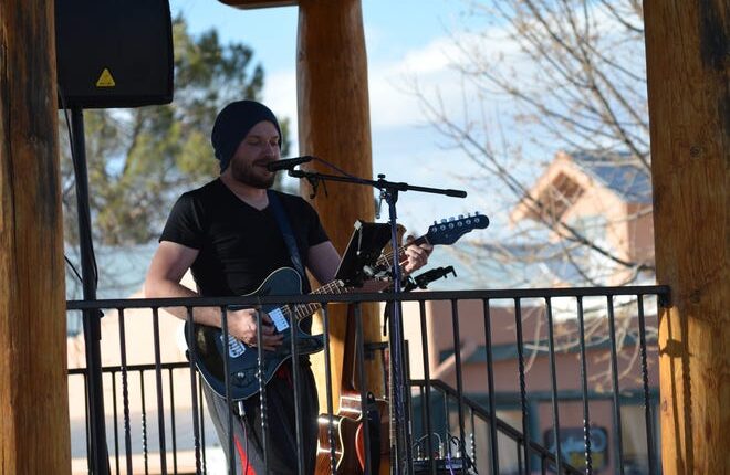 Dallas David Ochoa performs on the gazebo at the Mesilla Plaza Friday afternoon, March 26, 2021 in part of the Experience Mesilla Spring Music Fest 2021.
