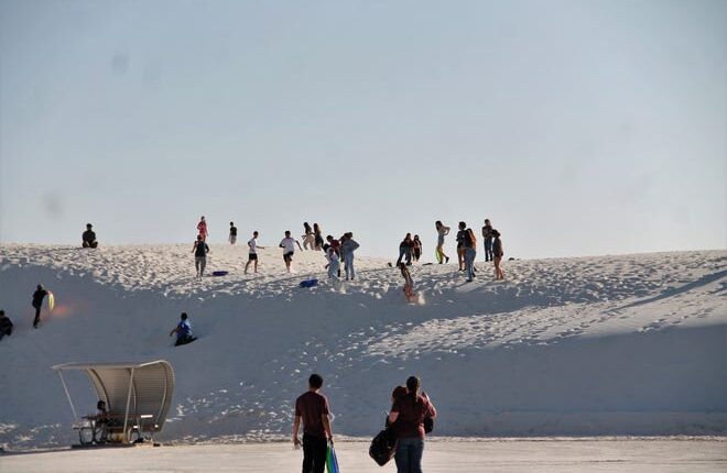 Student filmmakers enjoying an afternoon at White Sands National Park following the screening and awards ceremony at the 2022 Desert Light Film Festival April 29, 2022 in Alamogordo.  The Desert Light Film Festival honors New Mexican middle school and high school films.