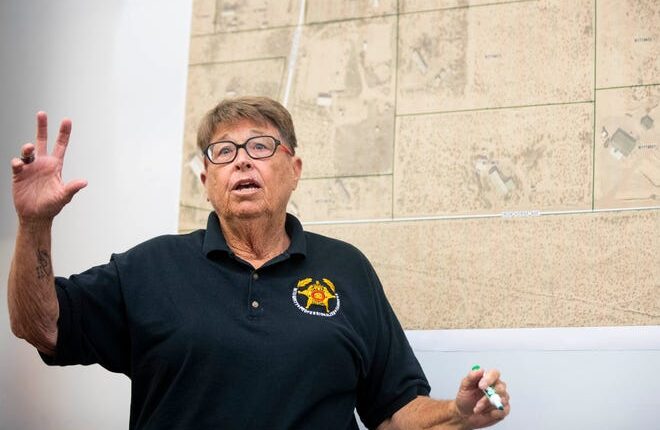 Doña Ana County Sheriff Kim Stewart is seen during a news conference at the Doña Ana County Government Center in Las Cruces on Tuesday, July 5, 2022.