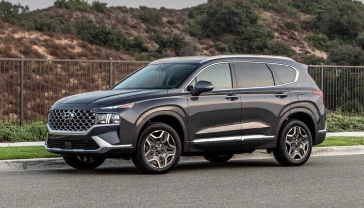 Front-angle-view-of-Portofino-Gray-2023-Hyundai-Santa-Fe-crossover-SUV.jpg