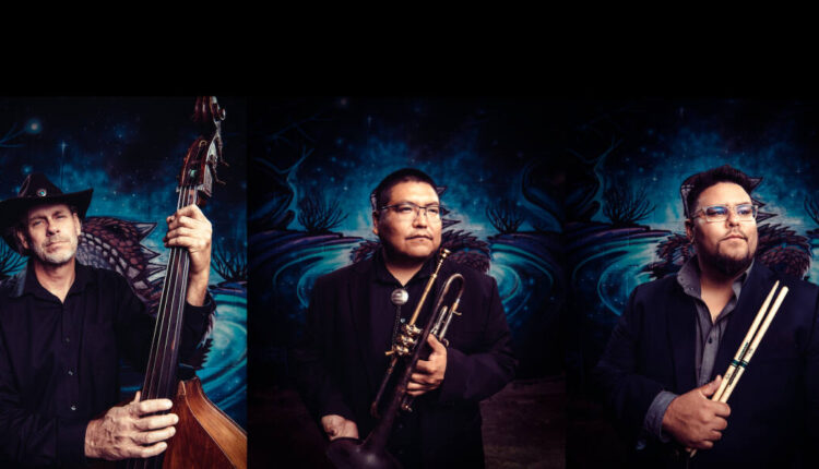 The DDAT trio plays jazz and hip-hop, with strong Native American influences. The group includes, from left, bassist Michael McCluhan, trumpeter and founder Delbert Anderson and drummer Nicholas Lucero. (Maurice Johnson.)