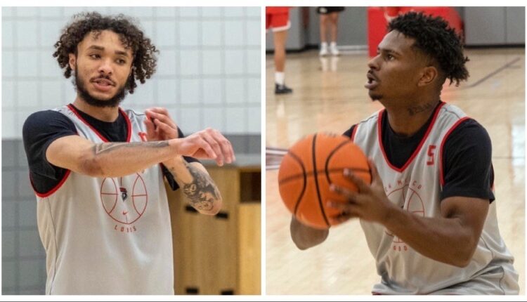 Lobo guards Jaelen House, left, and Jamal Mashburn, Jr., right.