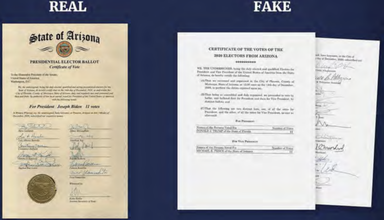 An image in the final report compares documents for real and fake electors.