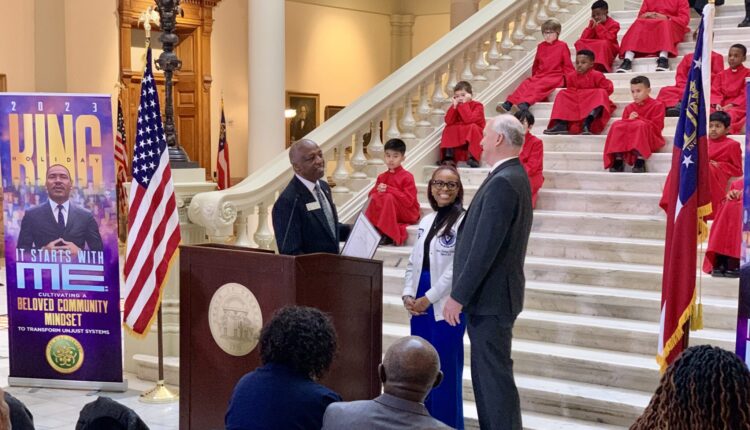 Rev. Martin Luther King Jr.’s grandniece, Farris Christine Watkins, was presented a state proclamation during the annual celebration Friday in honor of the leader of the civil rights movement.
