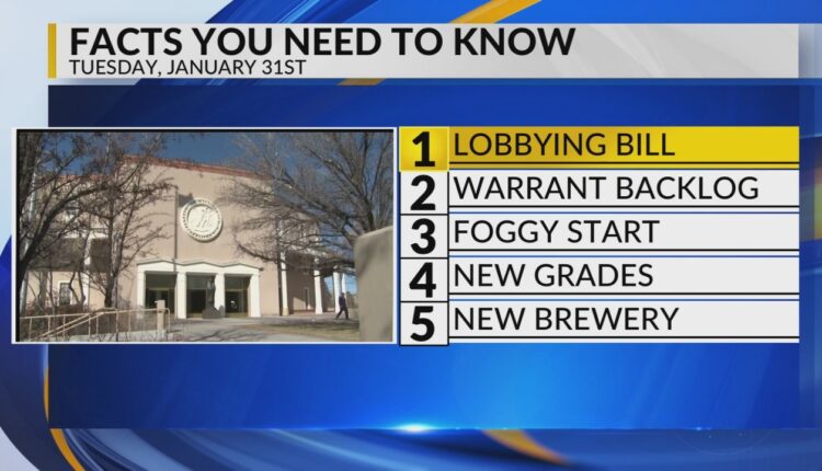 KRQE Newsfeed: Lobbying bill, Warrant backlog, Foggy and chilly, Open to 8th graders, New brewery
