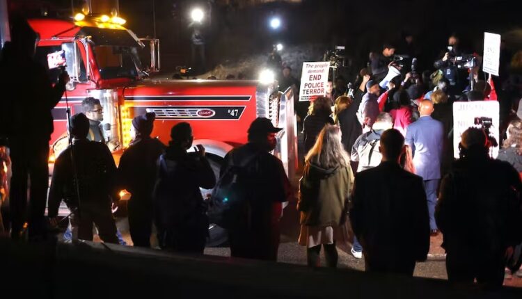 Demonstrators block traffic in Memphis after police released video footage depicting the fatal beating of Tyre Nichols.