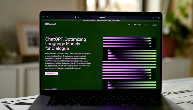 A photo the ChatGPT website seen on a laptop.