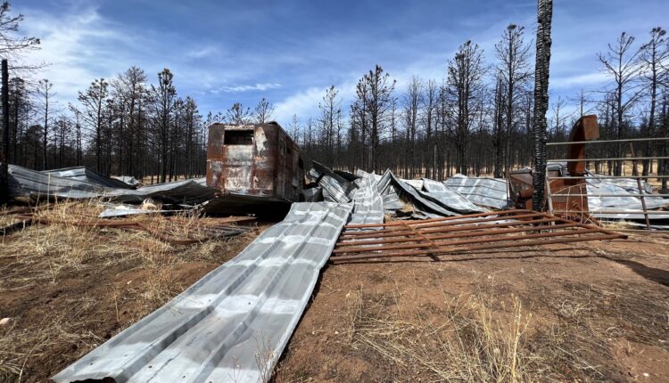 The charred remains of Max Garcia's barn and trailer